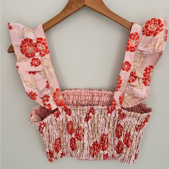 Lulu's Pink Floral Ruffle Crop Top - Picture 3 of 4